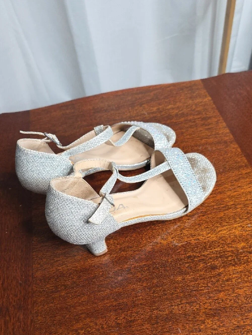 Soda Glitter Silver T-Strap Girls Dress Sandals